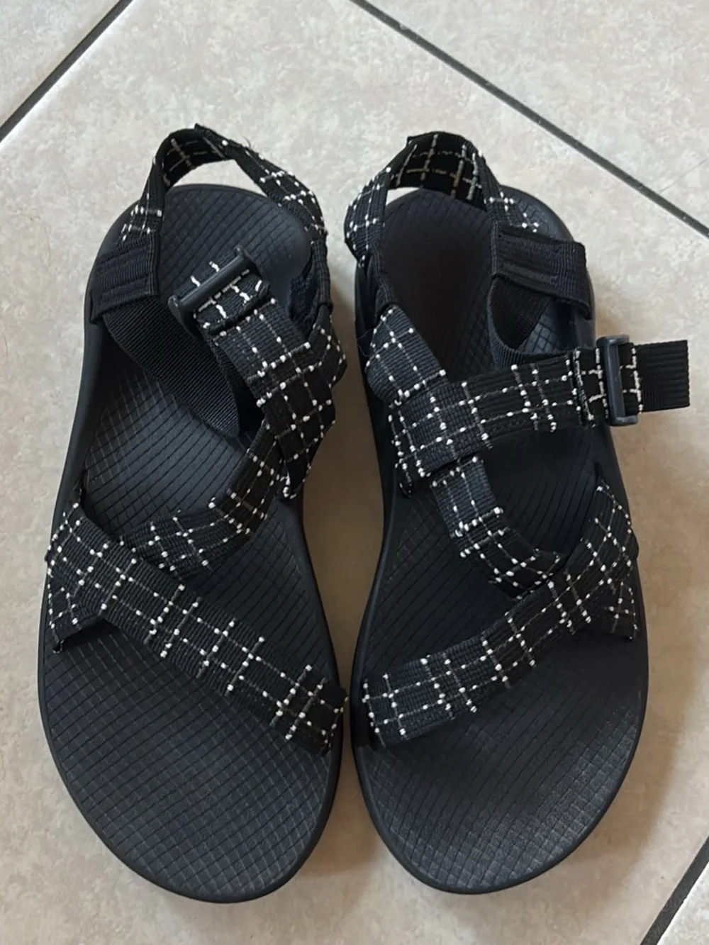 Chaco Men's Black Sandals with White Stitch Pattern